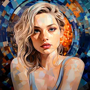 All of Me combines a detailed portrait of a blonde woman with cubist abstraction as modern wall art, bringing elegance to any space.
