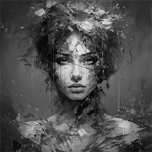 Black and white version of Betrayal, a modern wall art portrait that depicts a beautiful woman at the raw and poignant moment of heartbreak.