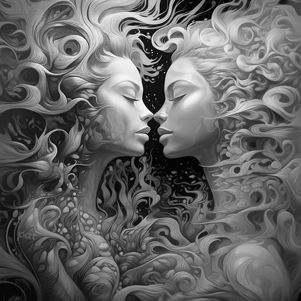 Black and white version of Fire and Ice, a modern wall art piece that captures a meeting of two elements in a mesmerizing underwater scene.