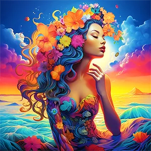 Siren’s Bloom captures a stunning mermaid amidst the ocean’s embrace, a treasure for those enchanted by mermaids and vibrant modern wall art.